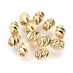 Brass Spacer Beads, Nickel Free, Real 18K Gold Plated, Fancy Cut,Barrel, Golden, 4x3mm, Hole: 1mm(KK-Q735-56G)