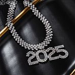 Brass Full Crystal Rhinestone 2025 Pendant Necklaces for Women, Platinum, 11.61 inch(29.5cm)(NJEW-Q005-01P)