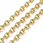 304 Stainless Steel Rolo Chains, Unwelded, with Spool, Ion Plating(IP), Real 18K Gold Plated, 7x5x1.2mm, about 32.81 Feet(10m)/Roll(CHS-R020-08G-04)
