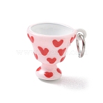 304 Stainless Steel Enamel Pendants, Cup with Heart Pattern Charms, Pink, 16.5x19.5x15mm, Hole: 6mm(SA-CBA109E-01)
