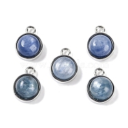 Natural Kyanite Pendants, with Platinum Tone Rack Plating Brass, Flat Round, 9.8x7.5x4.3mm, Hole: 1.2mm(G-K372-03P-07)