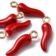 Alloy Enamel Pendants, Cadmium Free & Nickel Free & Lead Free, Light Gold, Horn of Plenty/Italian Horn Cornicello Charms, Red, 21x6x6mm, Hole: 2mm(ENAM-YW0002-29)