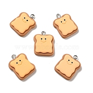 Opaque Resin Pendants, Bread with Smiling Face Charm, Imitation Food, with Platinum Tone Iron Loops, Camel, 24x18.5x5mm, Hole: 2x2.7mm(RESI-G043-D01)
