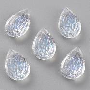 Embossed Glass Rhinestone Pendants, Teardrop, Faceted, Moonlight, 14x9x5mm, Hole: 1.4mm(GLAA-J101-05A-001MO)