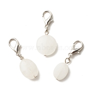 Natural Quartz Crystal Pendant Decorations, Lobster Clasp Charms, for Keychain, Purse, Backpack Ornament, Flat Round & Oval, 37~38mm, 3pcs/set(HJEW-JM00655)