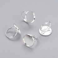 Adjustable Brass Pad Ring Bases, Silver Color Plated, Size: Ring: about 17mm inner diameter, Tray: 20mm in diameter, inner round: 18mm long, 18mm wide.(KK-B021-S)