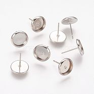 Brass Stud Earring Settings, Nickel Free, Platinum, Tray: 8mm, 13.5x10mm, Pin: 0.7mm(X-IFIN-Q006-P-NF)
