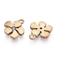 Brass Micro Pave Cubic Zirconia Charms, Nickel Free, Flower, Clear, Unplated, 10.5x9.5x1.5mm, Hole: 1mm(ZIRC-Q014-002C-NF)