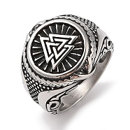 Viking 304 Stainless Steel Valknut Rings, Wide Band Rings for Mens, Antique Silver, 19.5mm, US Size 9 1/2(19.3mm)(RJEW-U005-17G-AS)