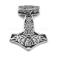 Viking 304 Stainless Steel Pendants, Mjolnir Thor Hammer with Raven & Valknut Charm, Antique Silver, 33.5x41.5x7.5mm, Hole: 4.5mm(STAS-N105-01A-AS)