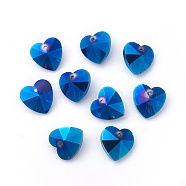 Romantic Valentines Ideas Glass Charms, Faceted Heart Pendants, Royal Blue, 14x14x8mm, Hole: 1mm(G030V14mm-33)