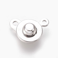 Brass Snap Clasps, Flat Round, Real Platinum Plated, 15.5x9x4.5mm, Hole: 1.2~1.5mm(KK-P164-21P)