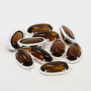 Silver Color Plated Brass Glass Pendants, Oval, Sienna, 24x15x7mm, Hole: 1mm(GLAA-J047-03S)