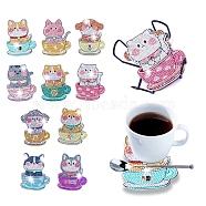 DIY Animal Theme Diamond Painting Acrylic Cup Mat Kits, with Cork, Coster Holder, Resin Rhinestones, Diamond Sticky Pen, Tray Plate and Glue Clay, Mixed Color, 100x80mm, 10pcs/set(PW-WG73351-01)