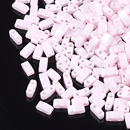 2-Hole Opaque Glass Seed Beads, Lustered, Rectangle, Pink, 4.5~5.5x2x2~2.5mm, Hole: 0.5~0.8mm(SEED-S023-06D)