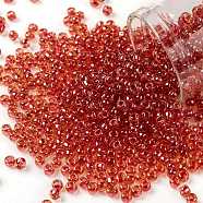 TOHO Round Seed Beads, Japanese Seed Beads, (365) Inside Color Light Topaz/Pomegranate Lined, 8/0, 3mm, Hole: 1mm, about 222pcs/bottle, 10g/bottle(SEED-JPTR08-0365)
