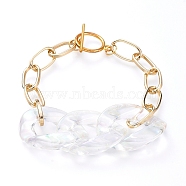 Chain Bracelets, with Transparent Acrylic Linking Rings, Aluminium Paperclip Chains and Alloy Toggle Clasps, Light Gold, 8-1/8 inch(20.5cm)(BJEW-JB05164-01)