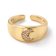 Moon Cubic Zirconia Dome Ring for Her, Adjustable Cuff Finger Ring, Cadmium Free & Lead Free, Real 18K Gold Plated, US Size 7 1/4(17.5mm)(RJEW-C017-12G-RS)