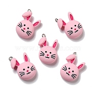 Opaque Resin Pendants, with Platinum Tone Iron Loops, Rabbit, Pearl Pink, 25.5x16.5x8.5mm, Hole: 2mm(RESI-D055-040P)