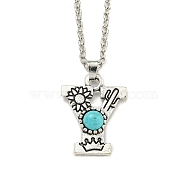 Letter A~Z Antique Silver Plated Alloy with Synthetic Turquoise Pendant Necklaces, with Iron Cable Chains, Letter Y, 18.70 inch(475mm), Letter Y: 25x19mm(NJEW-G080-01Y)