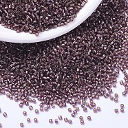 MIYUKI Delica Beads, Cylinder, Japanese Seed Beads, 11/0, (DB1204) Silverlined Mauve, 1.3x1.6mm, Hole: 0.8mm, about 10000pcs/bag, 50g/bag(SEED-X0054-DB1204)