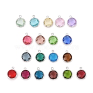 Glass Charms, with Platinum Plated Brass Findings, Long-Lasting Plated, Lead Free & Nickel Free & Cadmium Free, Faceted Flat Round, Mixed Color, 6x4x1.5mm, Hole: 0.9mm(KK-C228-02P-M4)