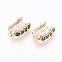 Brass Micro Pave Cubic Zirconia Hoop Earring Findings with Latch Back Closure, Blue, Real 18K Gold Plated, 17.5x13x5mm, Hole: 1.5mm, Pin: 1mm(X-ZIRC-F088-040G)