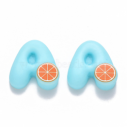 Resin Cabochons, Letter A with Grapefruit, Light Sky Blue, 19x18x6mm(X-CRES-N022-30D)
