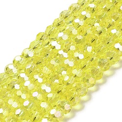 Transparent Glass Beads, 32 Facets, AB Color Plated, Round, Yellow, 6x5.5mm, Hole: 1.2mm, about 91~93pcs/strand, 19.57''~19.92''(49.7~50.6cm)(EGLA-A035-T6mm-B03)