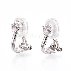 925 Sterling Silver Clip-on Earring Findings, with S925 Stamp, Platinum, 15.4x10x6.4mm, Pin: 0.9mm(STER-T008-155P)