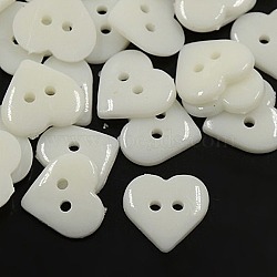 Acrylic Sewing Buttons for Costume Design, Heart Buttons, 2-Hole, Dyed, White, 14x14x3mm, Hole: 1mm(X-BUTT-E085-B-01)