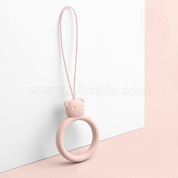 Ring with Bear Shapes Silicone Mobile Phone Finger Rings, Finger Ring Short Hanging Lanyards, Misty Rose, 9.5~10cm, Ring: 40x30x9mm(MOBA-PW0001-20E)