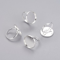 Adjustable Brass Pad Ring Bases, Silver Color Plated, Size: Ring: about 17mm inner diameter, Tray: 20mm in diameter, inner round: 18mm long, 18mm wide.(KK-B021-S)