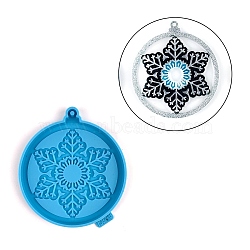 Christmas Themed Big Pendant Silicone Molds, Resin Casting Molds, for UV Resin, Epoxy Resin Craft Making, Flat Round, Snowflake Pattern, 117x104x9mm, Hole: 3.8mm(DIY-L067-B08)