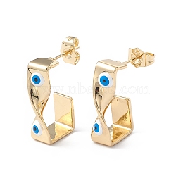 Brass Enamel Evil Eye Stud Earrings, with Ear Nuts, Real 18K Gold Plated Twist Earrings for Women Girls, White, 24x12mm, Pin: 1mm(EJEW-A093-04G-07)