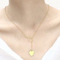 Fashionable Stainless Steel Violin Pendant Lariat Necklaces for Women's Daily Wear, Real 18K Gold Plated, 27.56 inch(70cm)(NJ2506)