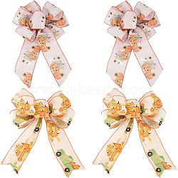 CHGCRAFT 4Pcs 2 Style Pumpkin Pattern Polyester Bowknot Display Decoration, with Twist Tie, Thanksgiving Day Theme, Mixed Color, 310x230x18.5mm and 345x210x24mm, 2pcs/style(DIY-CA0004-31)