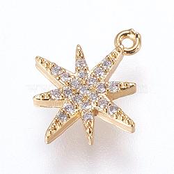 Brass Micro Pave Cubic Zirconia Charms, FLower, Golden, 14x11.5x2mm, Hole: 0.5mm(ZIRC-G116-09G)