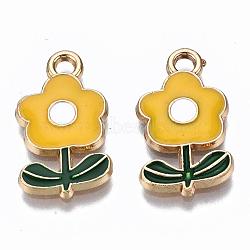 Eco-Friendly Zinc Alloy  Pendants, with Enamel, Flower, Cadmium Free & Nickel Free & Lead Free, Golden, Gold, 19.5x11x2.5mm, Hole: 2mm(ENAM-R051-12-02G-NR)