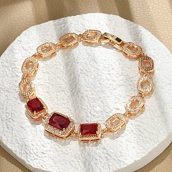 Rectangle & Oval Brass Micro Pave Cubic Zirconia Link Chain Bracelets, Cadmium Free & Lead Free, Long-Lasting Plated, Golden, 7-3/4 inch(19.8cm)(KK-R217-25G)