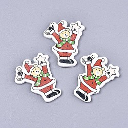 (Holiday Stock-Up Sale)Christmas Theme Printed Natural Wood Cabochons, Dyed, Santa Bear, Orange Red, 41x34x2mm(WOOD-N008-005)