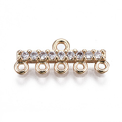 Brass Micro Pave Clear Cubic Zirconia Chandelier Component Links, Long-Lasting Plated, Cadmium Free & Lead Free, Light Gold, 6.5x16.5x2mm, Hole: 1mm(KK-S359-163-RS)