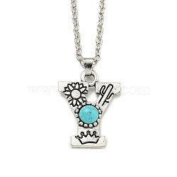 Letter A~Z Antique Silver Plated Alloy with Synthetic Turquoise Pendant Necklace, with Iron Cable Chains, Letter Y, 18.70 inch(475mm), Letter Y: 25x19mm(NJEW-G080-01Y)