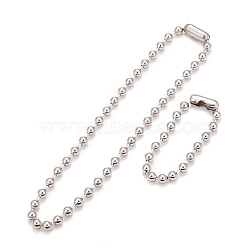 304 Stainless Steel Ball Chain Necklace & Bracelet Set, Jewelry Set with Ball Chain Connecter Clasp for Women, Stainless Steel Color, 8-7/8 inch(22.4~52.3cm), Beads: 8mm(STAS-D181-02P-01B)
