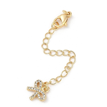 Brass Micro Pave Cubic Zirconia Ends with Chains, Bowknot, Real 18K Gold Plated, 73mm, Hole: 2.5mm