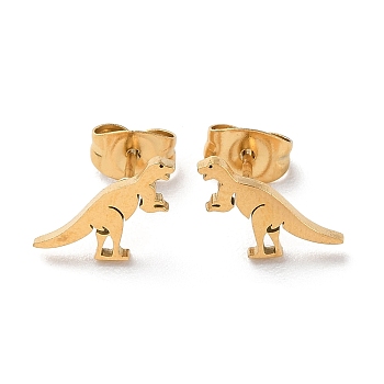 304 Stainless Steel Stud Earrings, Dinosaur, Golden, 12x7mm