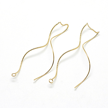 Brass Chain Stud Earring Findings, with Loop, Ear Threads, Real 18K Gold Plated, 142x1mm, Hole: 2mm