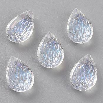 Embossed Glass Rhinestone Pendants, Teardrop, Faceted, Moonlight, 14x9x5mm, Hole: 1.4mm