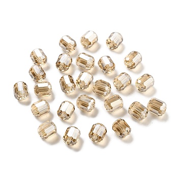 Electroplate Column Glass Beads, Pearl Luster Plated, Faceted, BurlyWood, 9x8mm, Hole: 1.5mm