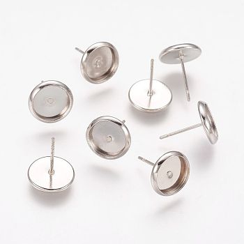 Brass Stud Earring Settings, Nickel Free, Platinum, Tray: 8mm, 13.5x10mm, Pin: 0.7mm